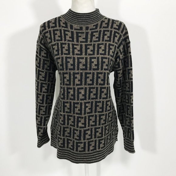 👉SOLD  Fendi Vintage Sweater Mock Neck Logo - Picture 3 of 13